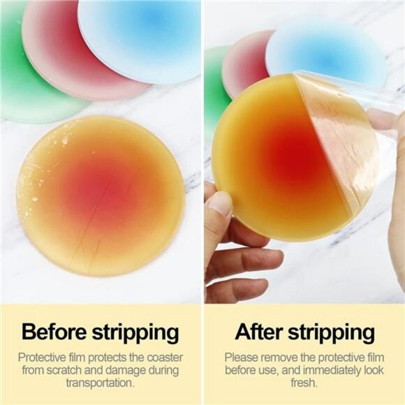 Colorful acrylic drink coasters set of 4 round non slip table cup mats coffee ba - Picture 7 of 8